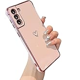 ZTOFERA for Samsung Galaxy S22 Plus 5G Case, Cute Plating Edge Love Hearts Pattern with Camera Lens Protection Phone Case for Galaxy S22 + 6.6",Pink