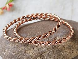 Pure Copper Twisted Tensor Bangle Set 2, Solid