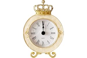 Pasiir Vintage Mini Analog Table Clock, Silent Crown Table Clock with Hand-Painted Metal Body and Battery Operated Non-Ticking Clock Core for Shelf, Living Room, Bedroom, Bedside, Desk, Gift Clock