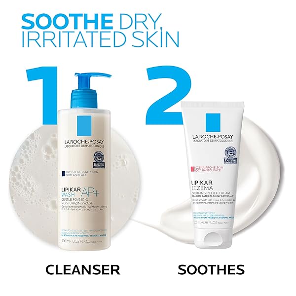 LA ROCHE-POSAY LIPIKAR SOOTHING RELIEF ECZEMA CREAM, FACE AND BODY LOTION FOR ECZEMA AND SENSITIVE, DRY SKIN, MOISTURIZER WITH COLLOIDAL OATMEAL TO RELIEVE IRRITATION