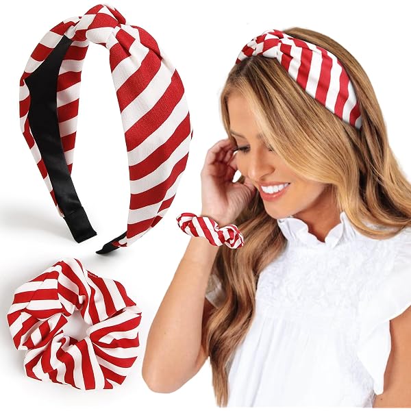 Comelodiant Haarschleifen-Set 4. Juli – Patriotisch Rot-weiß-blau, Elastische Scrunchies & Kreolen Für Frauen & Mädchen, 4-teilig