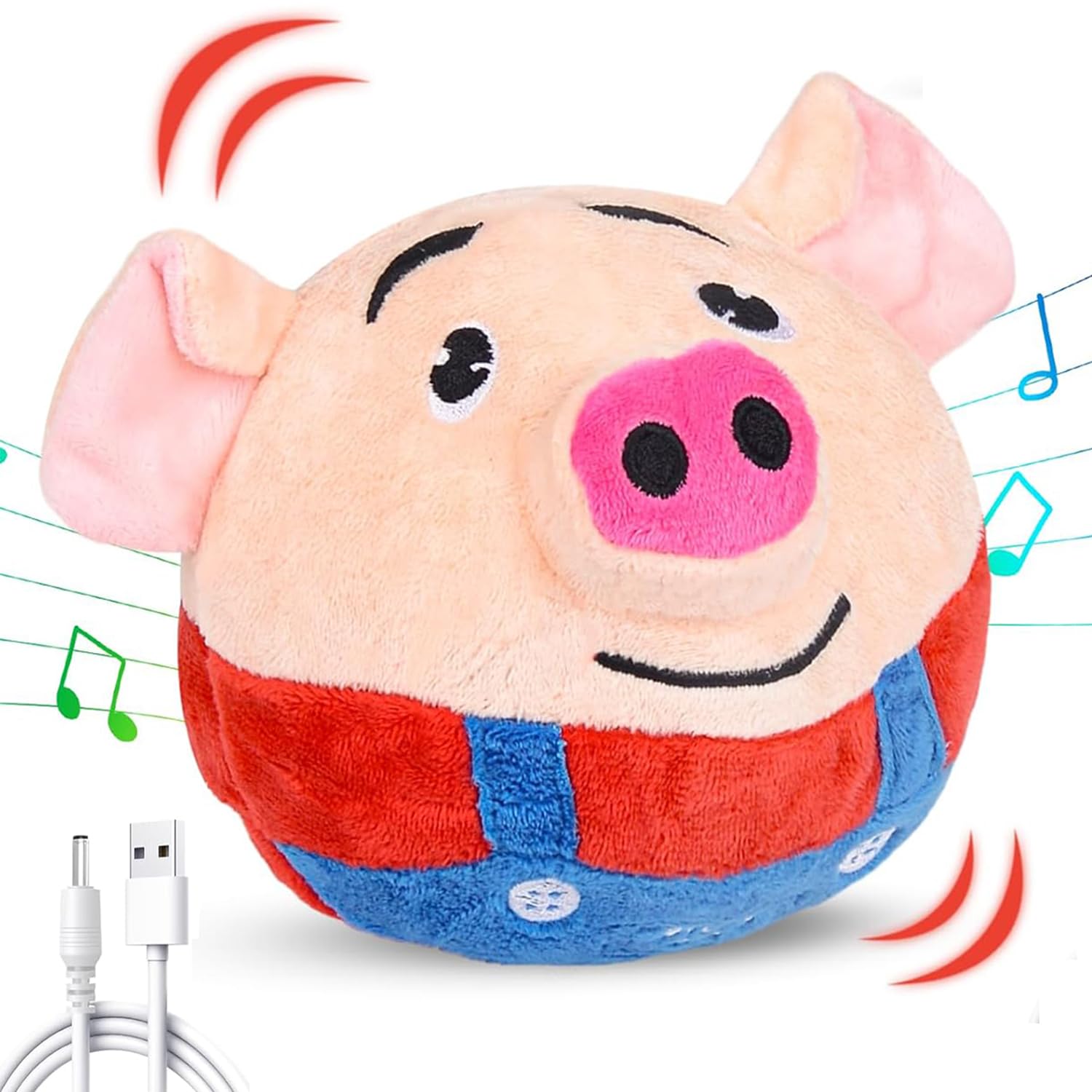 xinrongda Interactive Dog Toys, Moving Dog Toy for Boredom, Jumping Activation Ball for Small And Medium Dogs, USB Rechargeable Squeaky Balls, Cartoon Pig Bouncing Plush Sound Electronic Toy for Pets