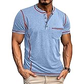 Angbater Men’s Henley Shirts Short Sleeve Casual Button Basic Tee Shirts Summer Lightweight T Shirts with Pocket