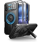 Dexnor for iPhone 16 Plus Case with Slide Camera Cover & Adjustable Kickstand & Built-in Screen Protector,Compatible with MagSafe Shockproof Bumper Cases Heavy-Duty Magnetic Protective Cover,Black