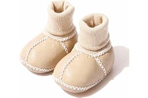 Mel&Syd 100% Sheepskin-Lined Baby Booties: Stay-On Thermal Wool Newborn Shoes Socks - Warm Soft Sole Infant Slippers for Boy Girl 0 to 12 Months