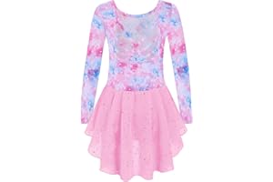 Arshiner Girls Long Sleeve Ballet Leotards with Shinny Skirts Criss-Cross Back Dance Dresses