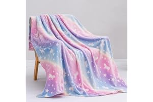 Glow in The Dark Blanket Unicorn Gifts Toys for Kids Girls Age 1 2 3 4 5 6 7 8 9 10 Year Old Christmas Birthday Halloween Tha