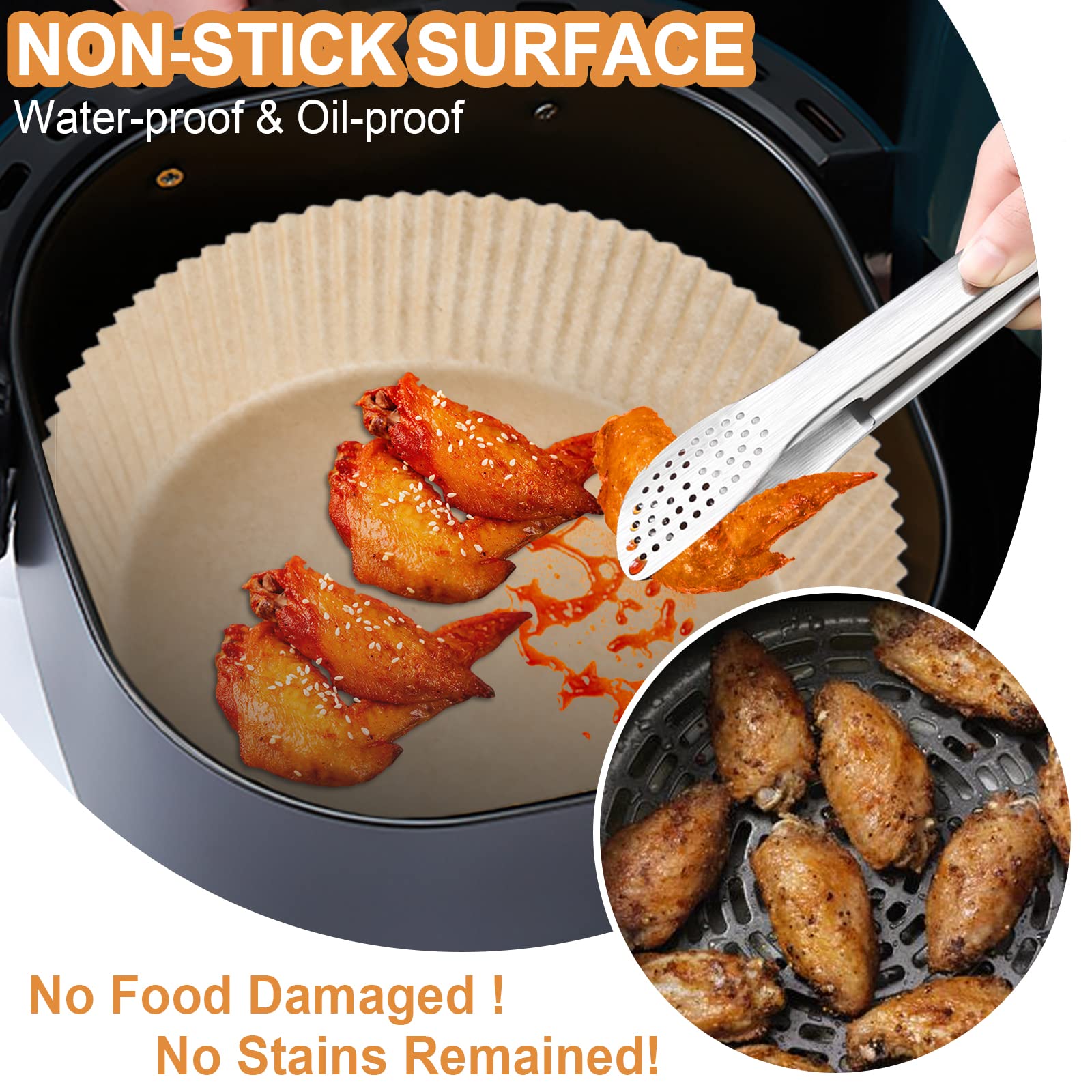 AiQInu Backpapier für Heißluftfritteuse, Airfryer Backpapier Rund 20cm 100 Stück BPA-frei Wasserdicht Ölfest Pergamentpapier Liner Airfryer Zubehör, für Heißluftfritteuse Ofen Mikrowelle 4