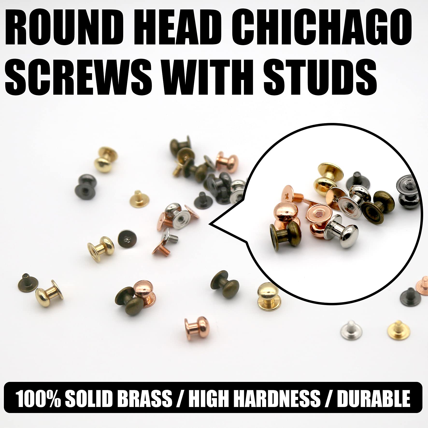 INKNOTE 125 Sets 5 Colors Chicago Screws Solid Round Head Button Tack Slotted Nipple Rivet Studs for Clothing Shoes Belts Bags Watchbands Dog Collars DIY Leather Craft Accessories