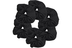 6 Pack Large Solid Scrunchies Hair Elastics-Black