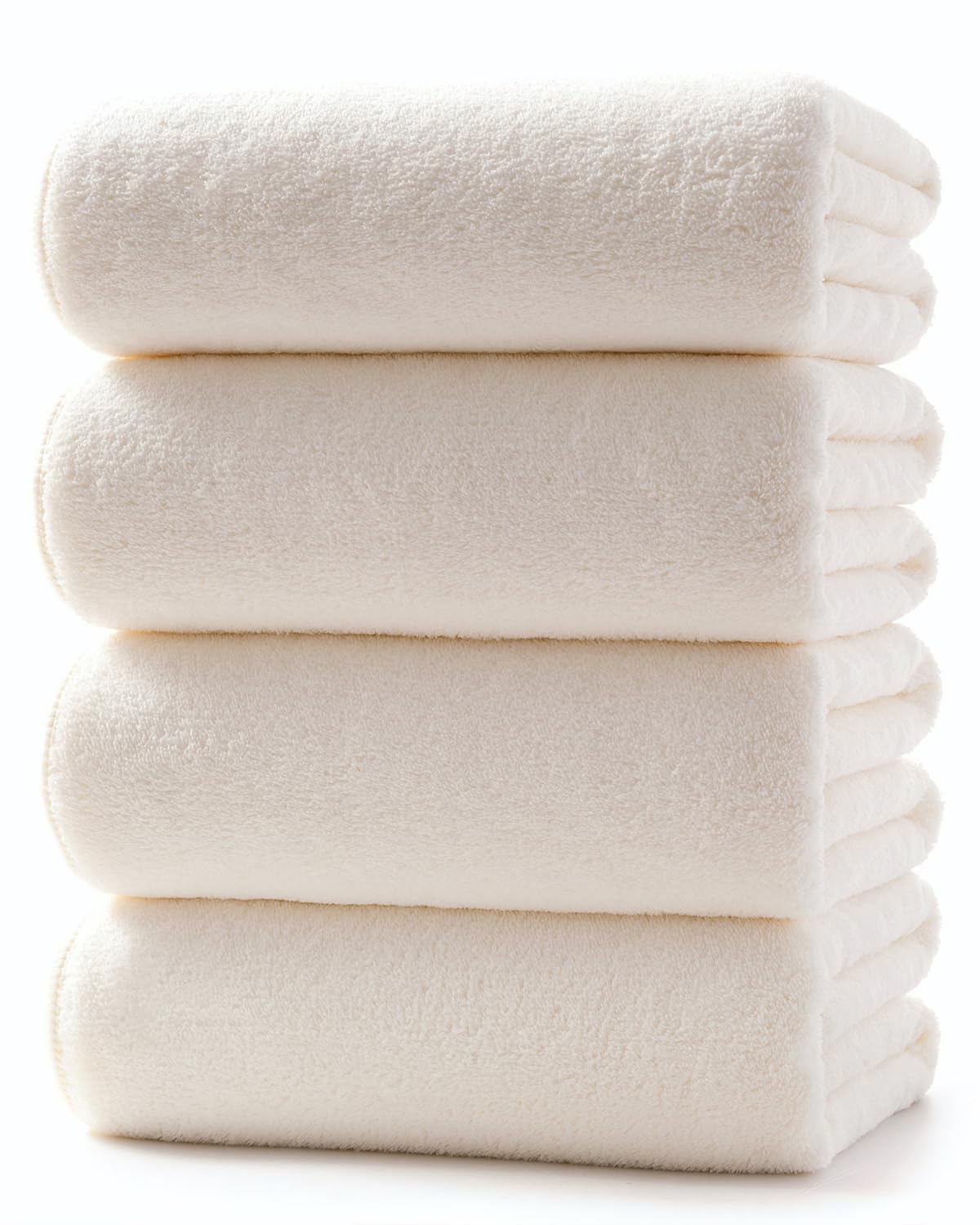 Lumimi Towels 4 Soft Bath Towel Set Super Soft Absorbent Light Weight Dry Well and Durable Gym Beach Travel, 55" L x 27" W, 4 Pack Cream White