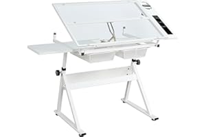IBRACCIENI Drafting Table - Artist Drawing Table with Metal Drawers & Stool, Adjustable & Extended Craft Table Diamond Painting Work Station, Tiltable Craft Desk for Home Office Writing, Crafting, Reading, White