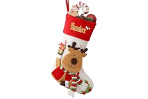 Greenyre Personalized Christmas Stocking, Custom Stocking with Embroidered Name & Festive Pattern, 3D Reindeer Design - Large