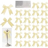 Gift Wrap Bows, 50Pcs 3.3 Inch Champagne Pre-Tied Bows with Adhesive Dots, for Wedding Decor & Favors, Anniversary Gifts, Classy Birthday & New Year's Eve