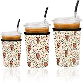 Reusable Insulated Neoprene Iced Coffee Cup Sleeve, Durable Drink Sleeve for Cold Beverages, Beverage Holder for Iced Coffee (Highland Bloom)