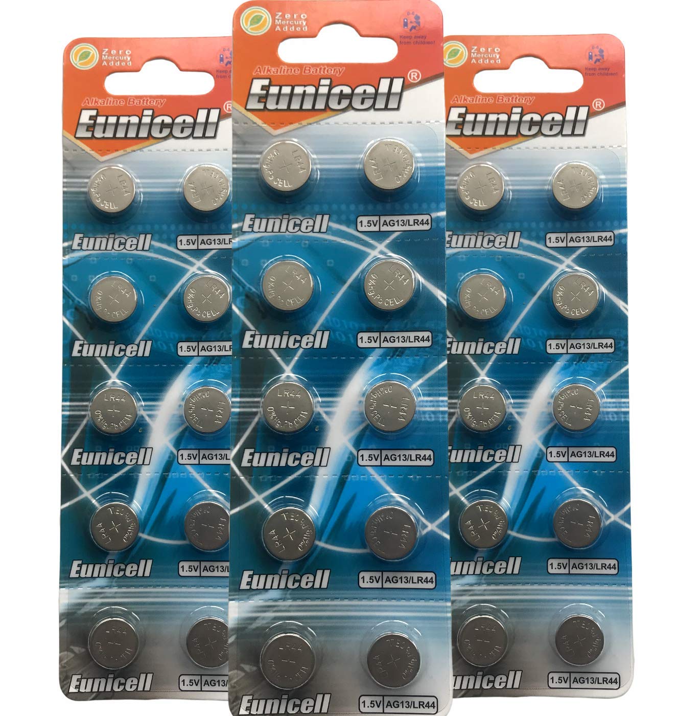 100 X AG13 LR44 L1154 357 A76 SR44 G13 Button Batteries by Eunicell