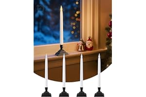 SURAIELEC 10.5'' Battery Window Taper Candles with Timer, 3000K Warm White, 3D Flickering Steady On Flame Candle, Flameless L