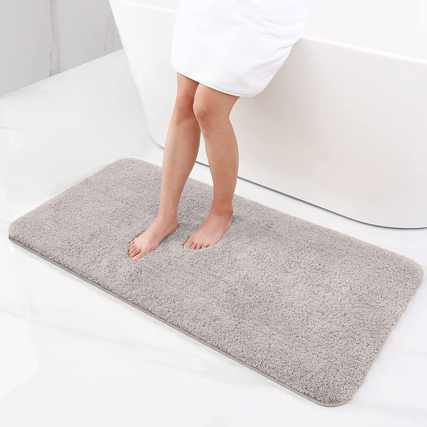 smiry Microfiber Bath Mat 60 x 120 cm, Non-Slip Super Absorbent Bathroom Mat, Extra Soft Machine Wash and Dry, Non-Shedding Bath Mats For Bathroom, Light Grey