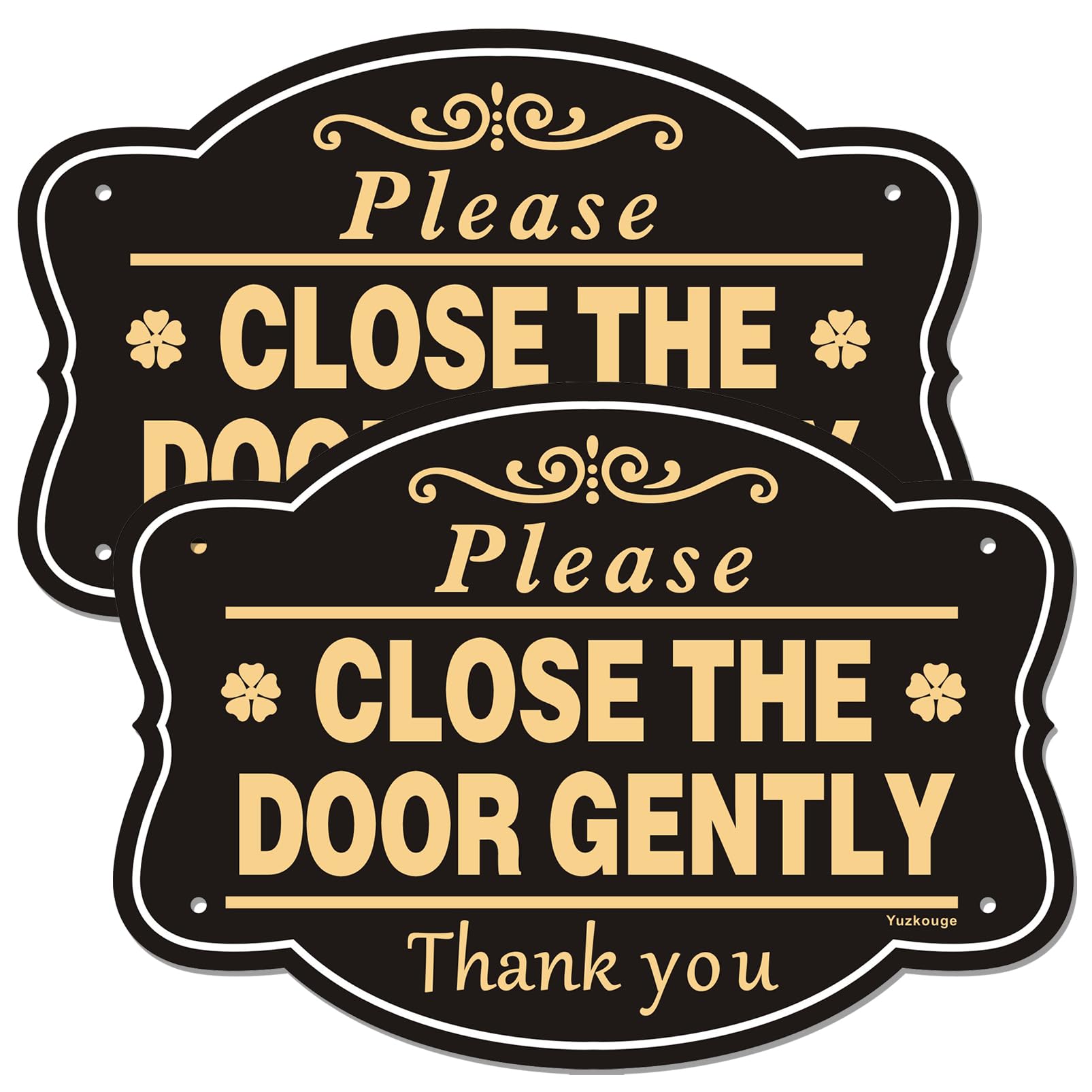 Yuzkouge 2 Pack Please Close The Door Gently Sign, 10” x 7” Rust Free Aluminum Door Sign, Weatherproof, Fade Resistant, Easy Mounting., Black & Gold