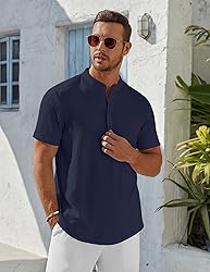 COOFANDY Men's Summer Henley Shirt Short Sleeve