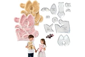 WLSUNYAO 10 Inch Memory Bear Quilting Templates & Sewing Patterns - Beginners Friendly | with PVC Stencil Rulers, Craft Eyes and Noses Step-by-Step Tutorials/Instructions for Easy DIY(10in+Two Plush)