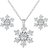 BriLove 925 Sterling Silver Snowflake Jewelry Set for Women Pendant Necklace Stud Earrings Gift for Christmas
