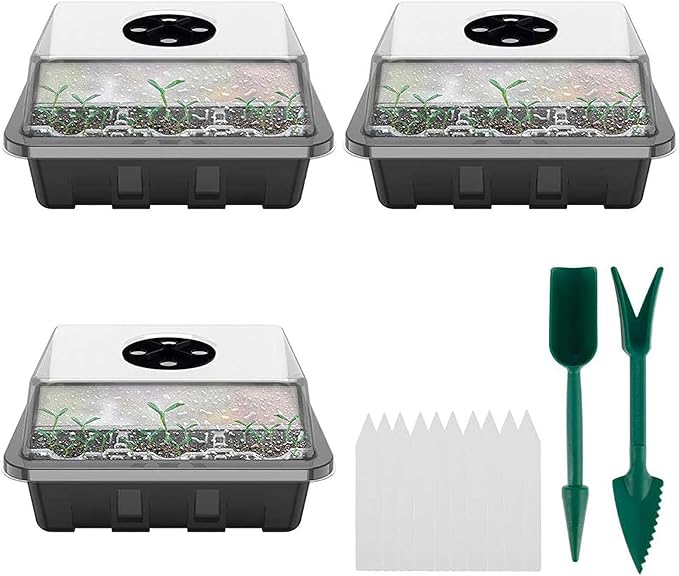 3 Set Seedling Seed Starter Tray Kit, with Dome and Base Greenhouse
