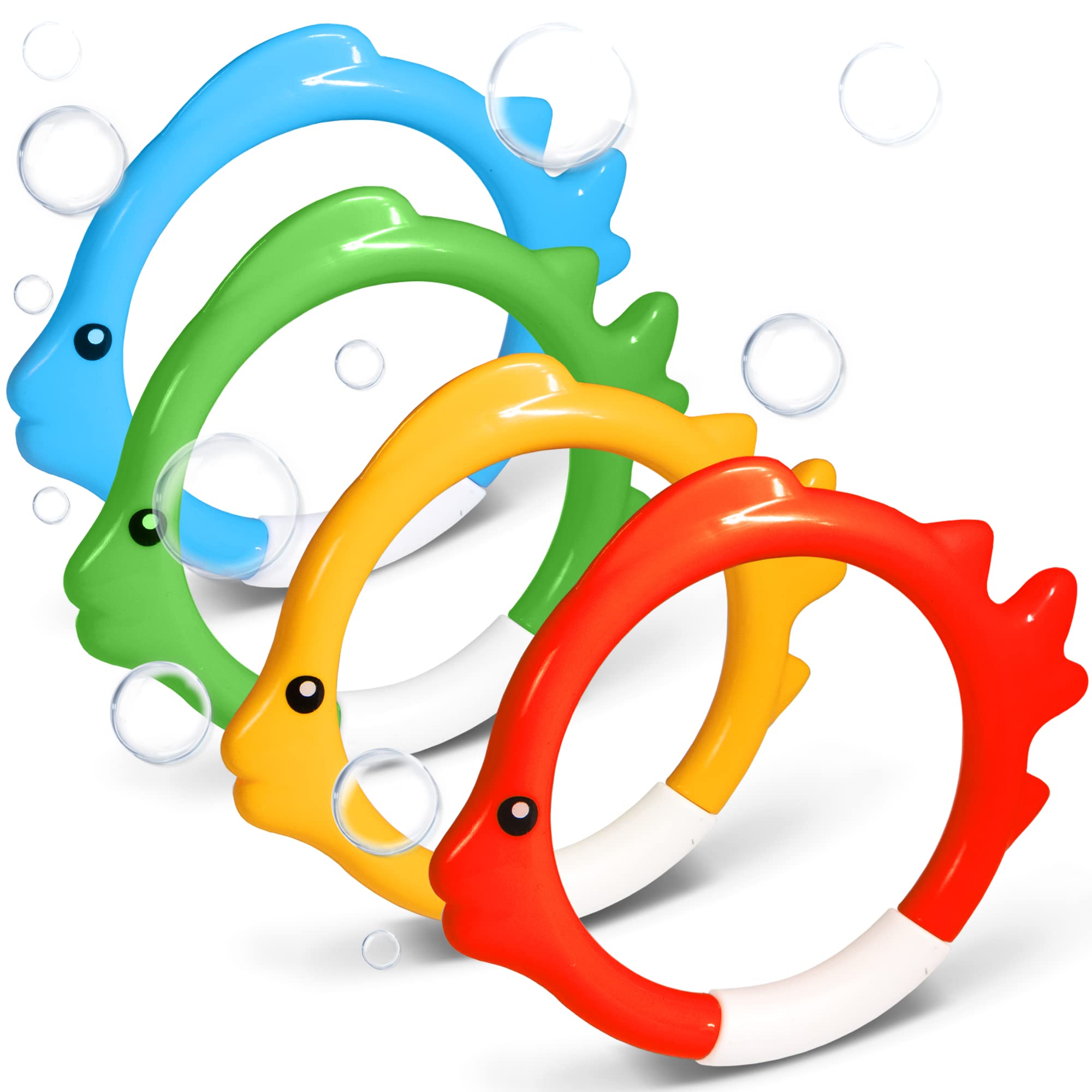 NOVELTY PLACE 4Pcs Diving Ring Set - Throw, Dive & Retrieve Toys, Underwater Swimming Pool Play Accessories - Fish Shape Dive Rings for Kids Adult and Family - Perfect for Swimming Training and Fun
