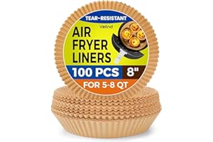 Air Fryer Paper Liners Disposable: 8 Inch Max Xl Large Cooker Air Fryer Disposable Paper Liners, 100Pcs Oil Proof Parchment Sheets Round Basket Bowl Liner for Baking Cooking Food from vailnd