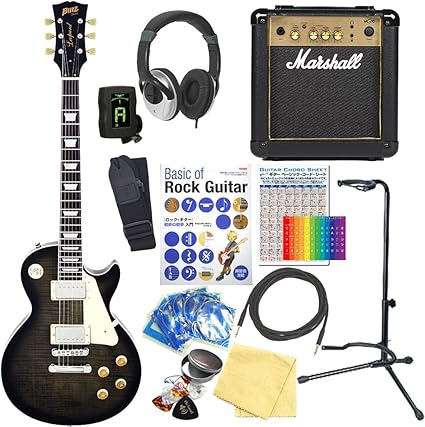 Amazon エレキギター 初心者 レスポールタイプ Blitz Blp 450 Sbk マーシャルアンプ付15点セット エレキギターセット 楽器