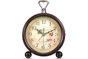 Luxshiny Vintage Silent Desk Alarm Clock, Retro Table Clock, Non-Ticking Quiet Analog Display, Elegant Office Home Decor (Bat