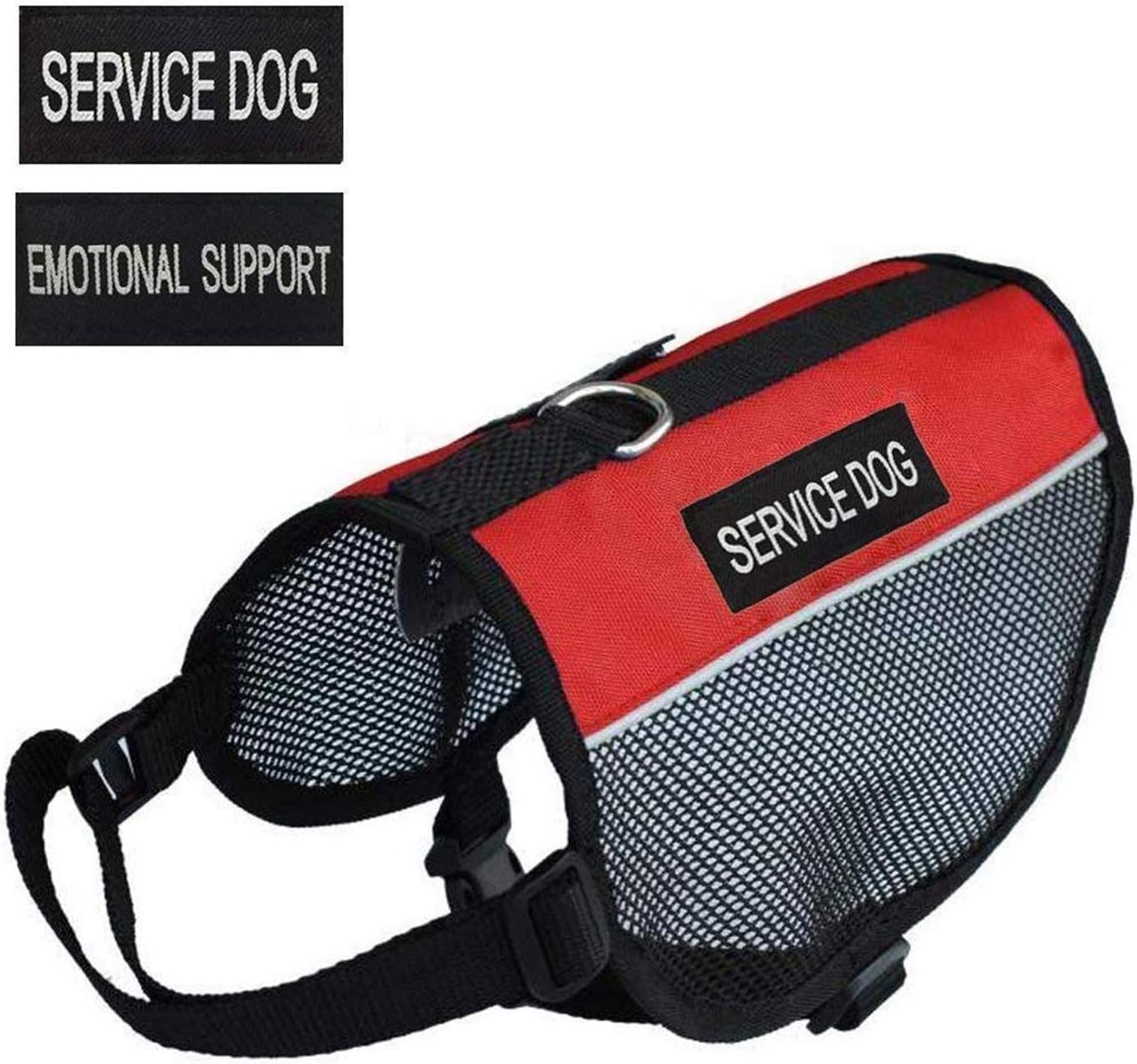 PRETTYPETS Lightweight Service Dog Vest Cool Red Mesh Harness with 2 Free Removable Service Dog and 2 “Emotional Support” Patches