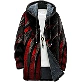MARSVOVO Mens Zip Up Hoodie Long Fall Fleece Lined Cardigan Fashion Cool Graphic Print Knitted Coats Sherpa Jackets