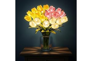 Radiant Romantic Tulip Night Light | 15Pcs Twinkling Tree Tulips LED Lamp | Realistic Artificial Flower Night Light | Bedside