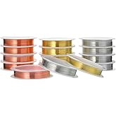 Mixweer 15 Pcs 5 Size Copper Wire 18 20 22 26 32 Gauge Tarnish Resistant Jewelry Wire for Jewelry Making 121 Yard Metal Beading Crafting, Rose Gold, Silver and Gold
