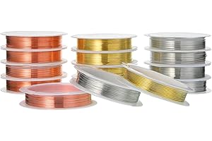 Mixweer 15 Pcs 5 Size Copper Wire 18 20 22 26 32 Gauge Tarnish Resistant Jewelry Wire for Jewelry Making 121 Yard Metal Beading Crafting, Rose Gold, Silver and Gold