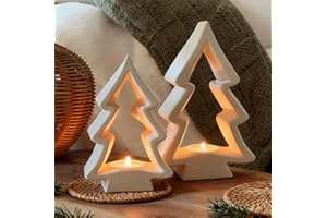 AceOrbit 2 Pcs Christmas Tree Candle Holders White Wooden Tealight Holders Wooden Farmhouse Rustic Candle Stick Xmas for Christmas Table Centerpiece Mantel Decor