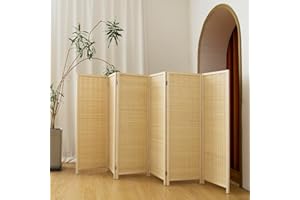 Pawlabay 6 Panel Short Panel Divider Screen,3.95 FT Tall Bamboo Room Divider Folding Privacy Screen,Short Panel Divider Freestanding Room Divider for Room Seperation,Beige