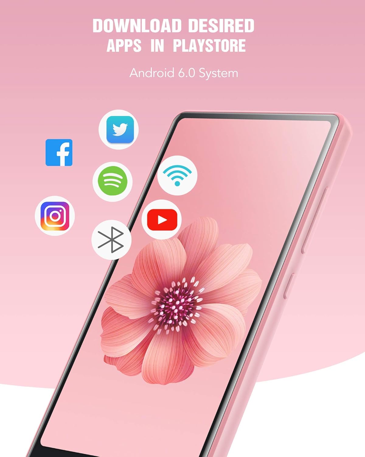 WiFi MP4 Player with Bluetooth, AGPTEK 4 inch Touch Screen 8GB Video Music Player Support APPs, Spotify, FM Radio, up to 32GB, Pink: Home Audio & Theater