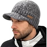 TOP-EX DryKnit™ Waterproof M/L XL/XXL Fleece Lined Beanie with Brim, Merino Wool Warm Cold Weather Visor Cap