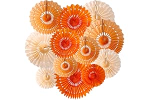 MEEOM Party Hanging Paper Fans Decorations Orange Hanging Honeycomb Round Paper Fans Kit For New Year Baby Birthday Wedding Bachelorette Photo Backdrops Anniversary Paper Party Supplies 12pcs Orange Pack