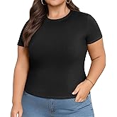 Lastshe Womens Plus Size Basic T Shirts Summer Tops Casual Short Sleeve Slim Fit Ribbed Knit Tee Cute Gym Workout Clothes