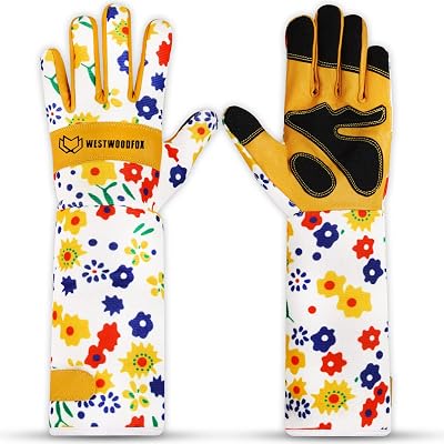 WESTWOOD FOX Leather Gardening Gloves Long Forearm Protection Yellow M