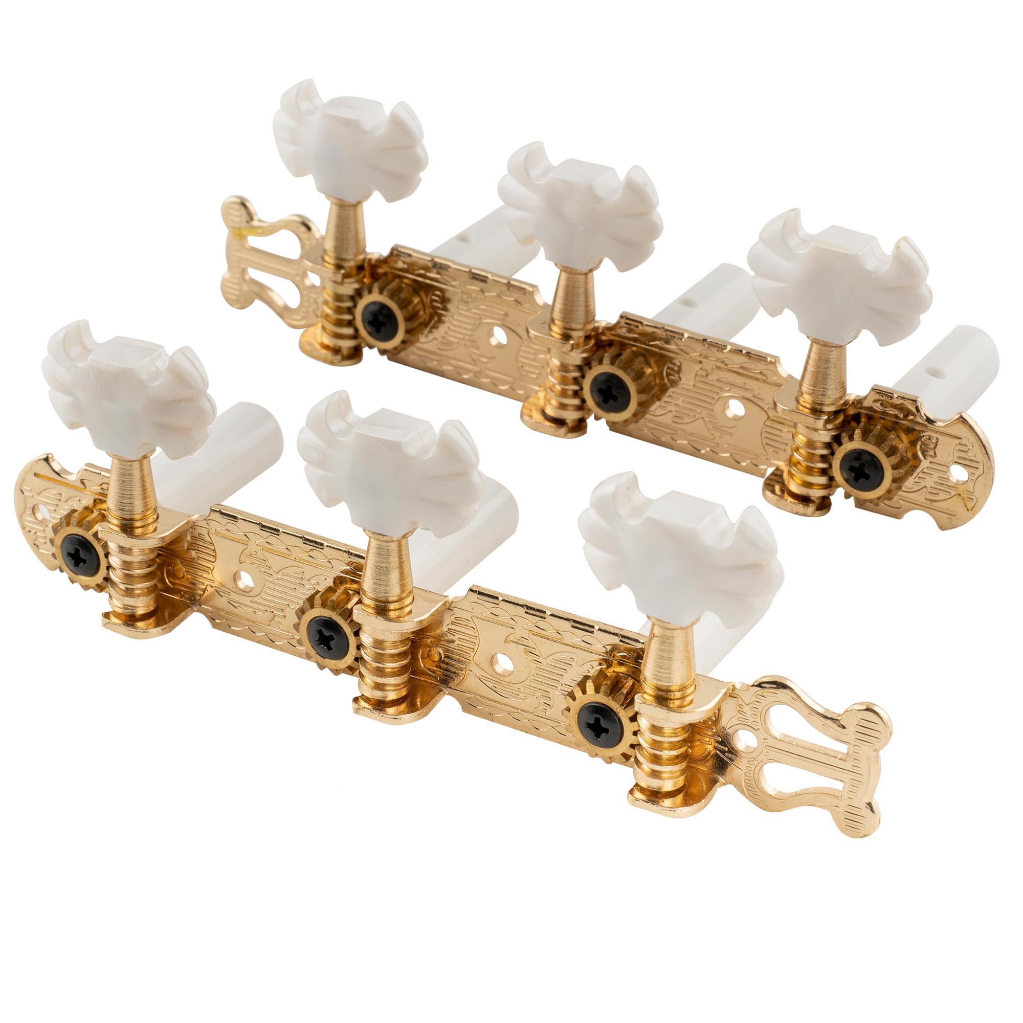Musiclily Pro 3 on a Plate Lyra Style Classical Guitar Machine Heads Tuning Pegs Keys Tuners Set, Butterfly Button Gold