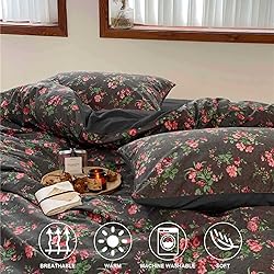 Nanko Floral Comforter Set King Size 3 Pcs, Black