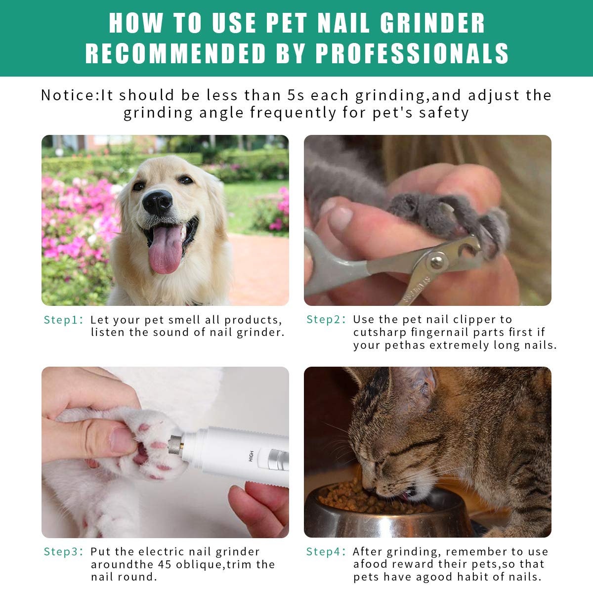 Anewgift Dog Nail Grinder,Electric Dog Nail Grinder Trimmer Clipper with USB Wire, Professional Nail Grooming &Trimming for Small Medium Large Pets, Safe, Ultra Quiet Painless