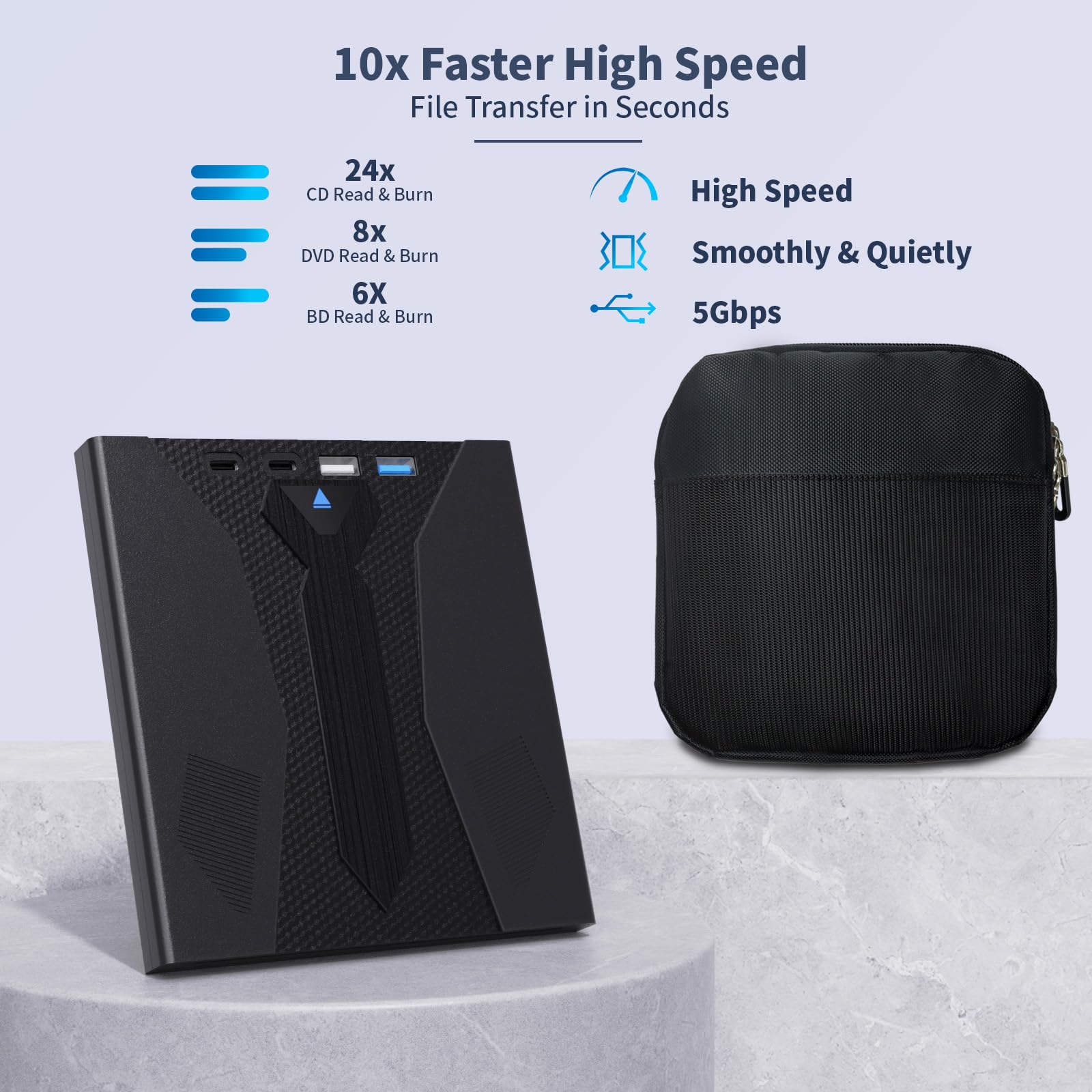 8 in 1 External Blu Ray Drive, Support 100G Disc USB 3.0 and Type-C Blu Ray Burner Portable Blu Ray DVD/CD/BD Player, 3D Optical Bluray Drive Compatible with Windows Macos for MacBook Laptop Desktop