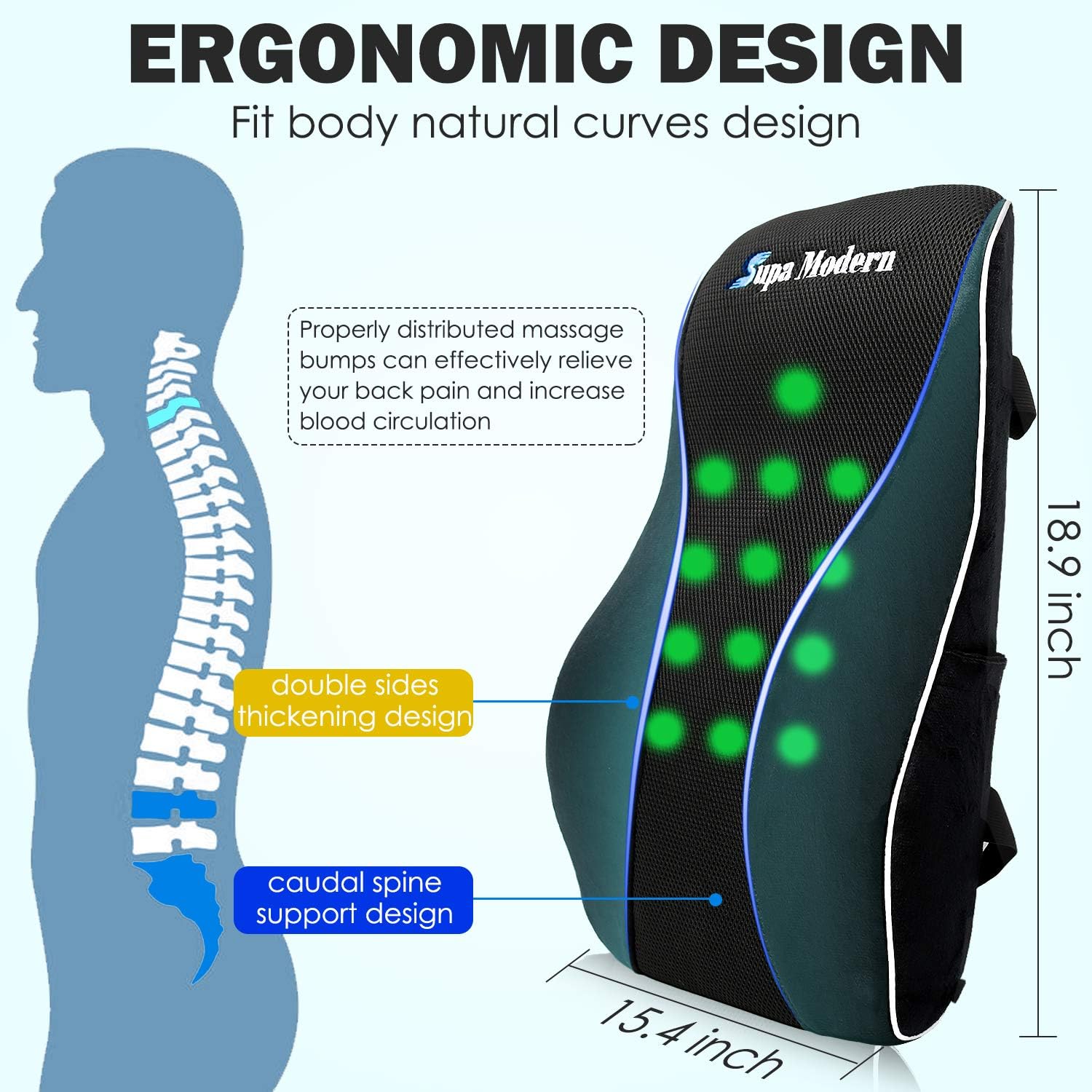 SUPA MODERN Lumbar Support Pillow for Office Chair, Memory Foam Back Cushion for Lower Back Pain Relief, Car Seat Back Pillows with Massage Breathful Lumbar Support: Home & Kitchen