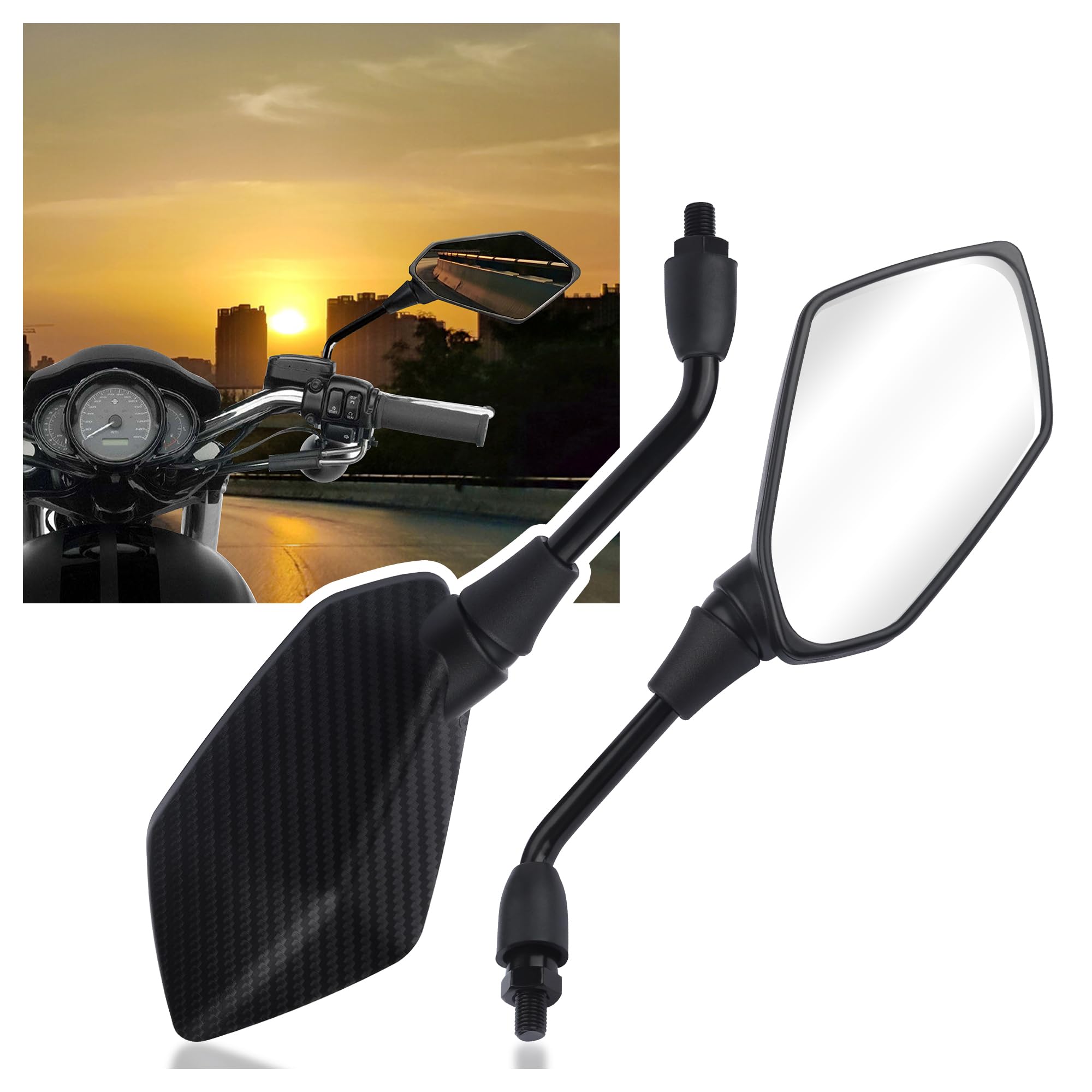 Photo 1 of 2PCS Motorcycle Mirrors with 8mm & 10mm Bolt,Carbon Fibre HD Motorcycle Mirrors for Handlebars,360° Adjustable Motorcycle Accessories Wide Angle Rear View Mirror (Carbon Fibre)