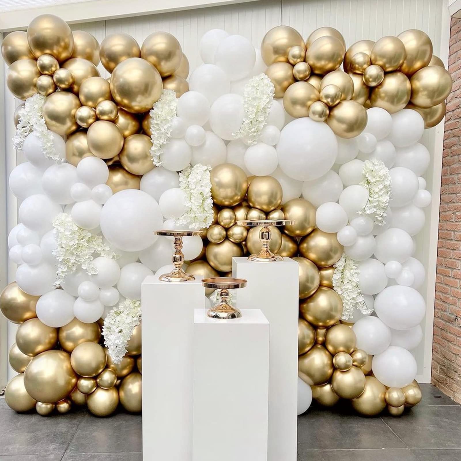 Photo 1 of DIY White Gold Balloons Kit - 178 pcs Balloon Arch Garland Kit Include White Metallic Gold Confetti Balloons for First Communion Baptism Wedding Bridal Baby Shower Birthday Party Decorations Backdrop